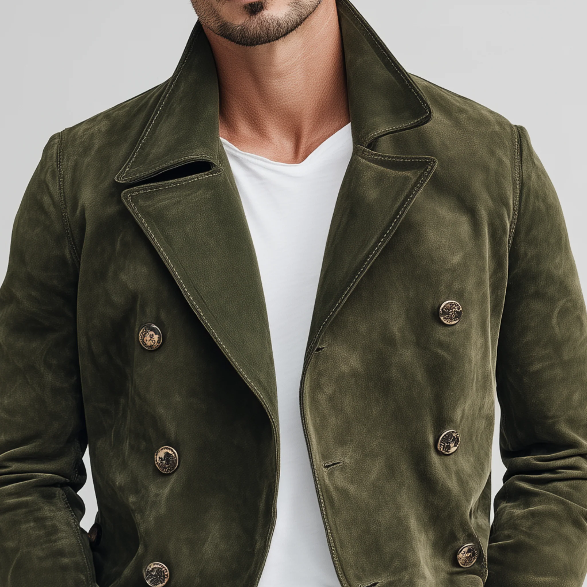 Men's Classic Casal Lapel Sede Doble Breasted JacketK - Image 4