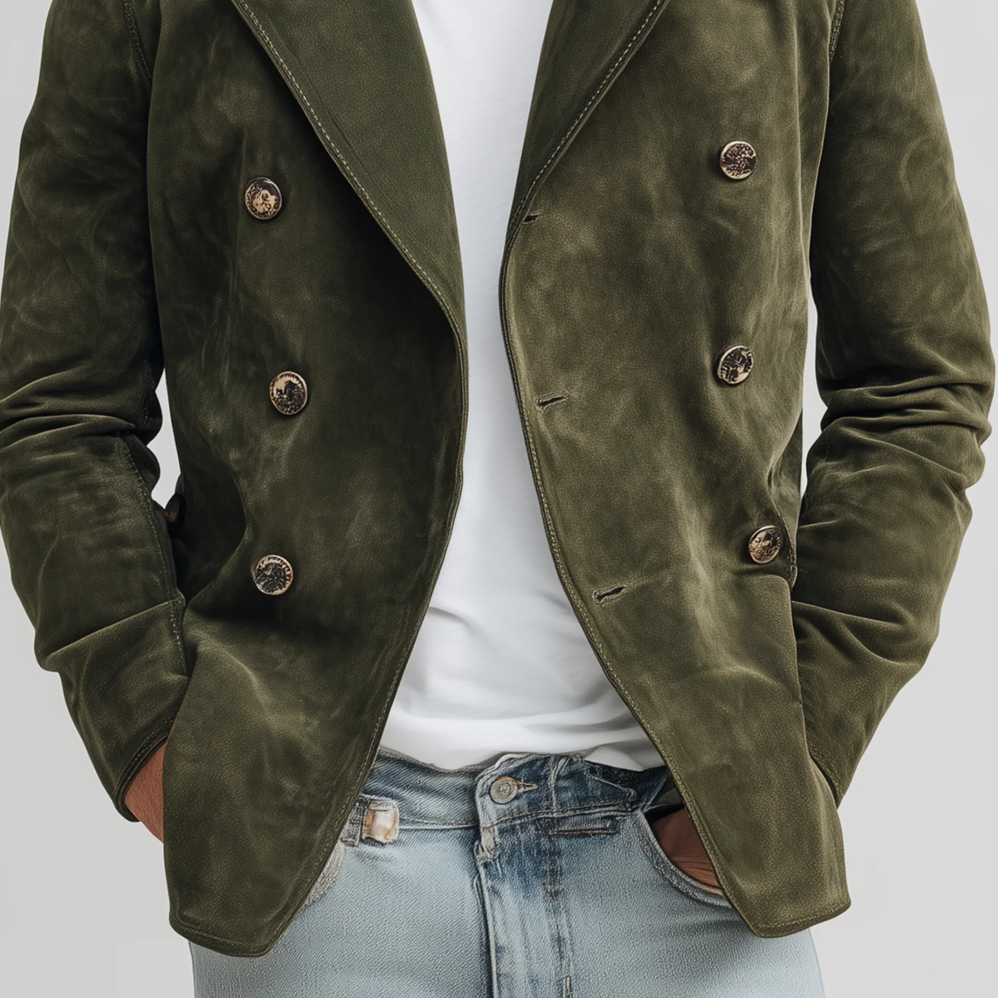 Men's Classic Casal Lapel Sede Doble Breasted JacketK - Image 5