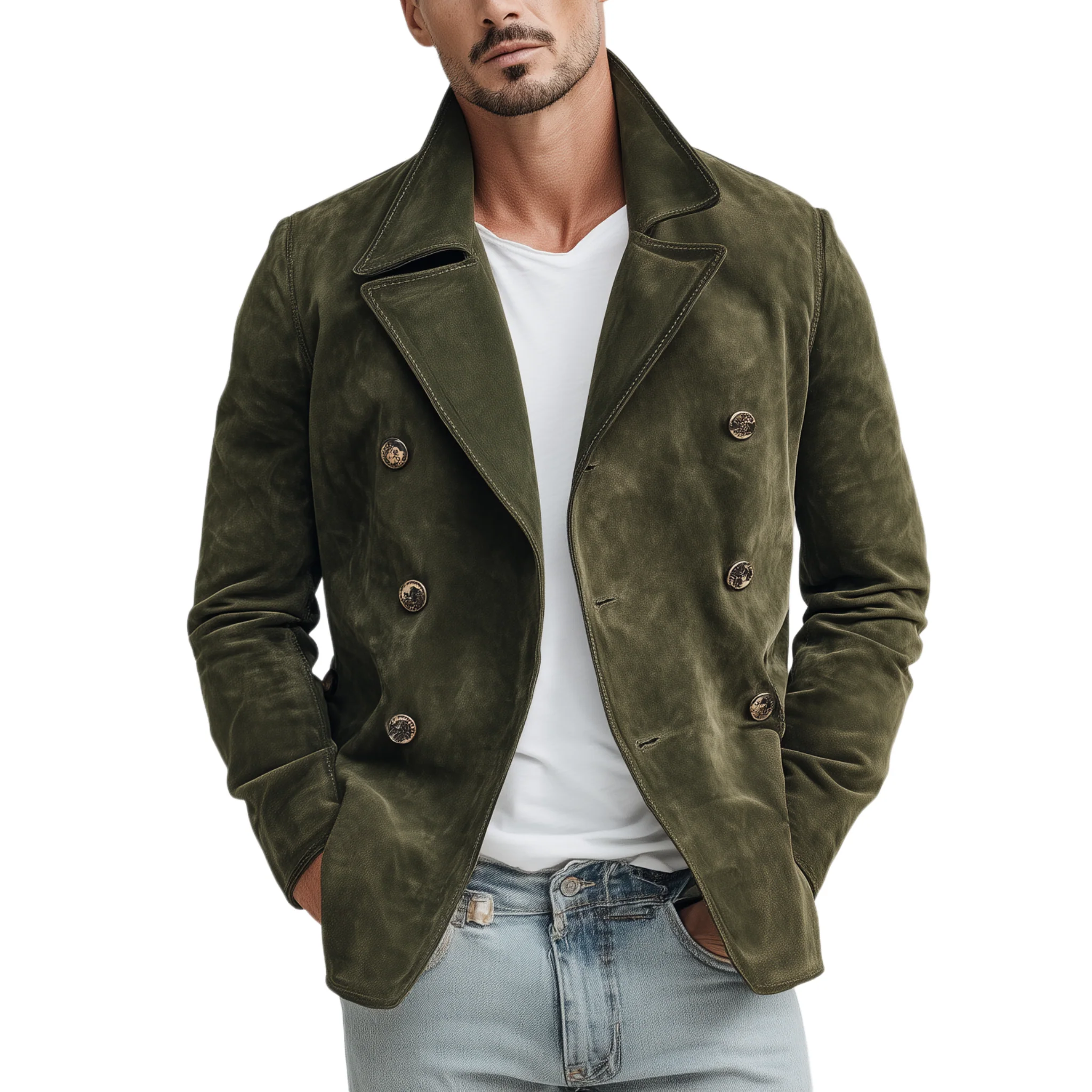 Men's Classic Casal Lapel Sede Doble Breasted JacketK - Image 6