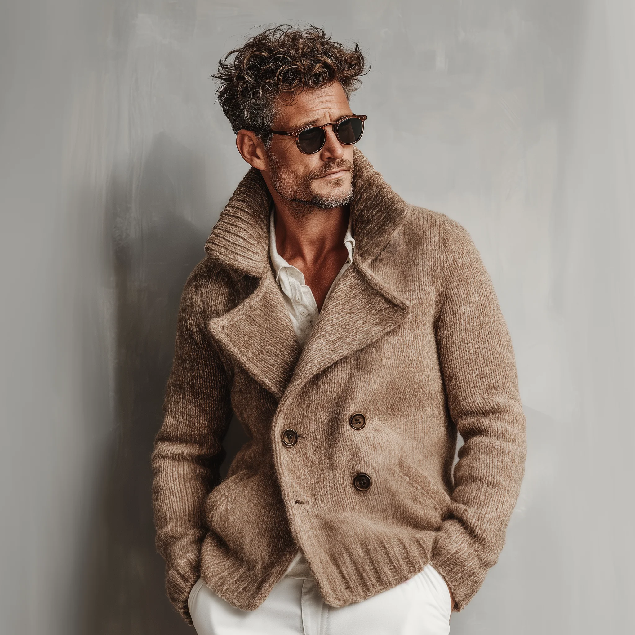Men's Classic Retro gh Style Doble-breasted Lapelnitted Cardigan - Image 2