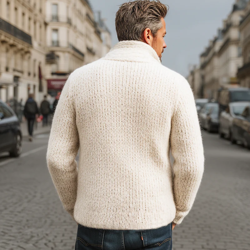 Men's Classic Solid Color Stand Collar Btn Cardigan - Image 2