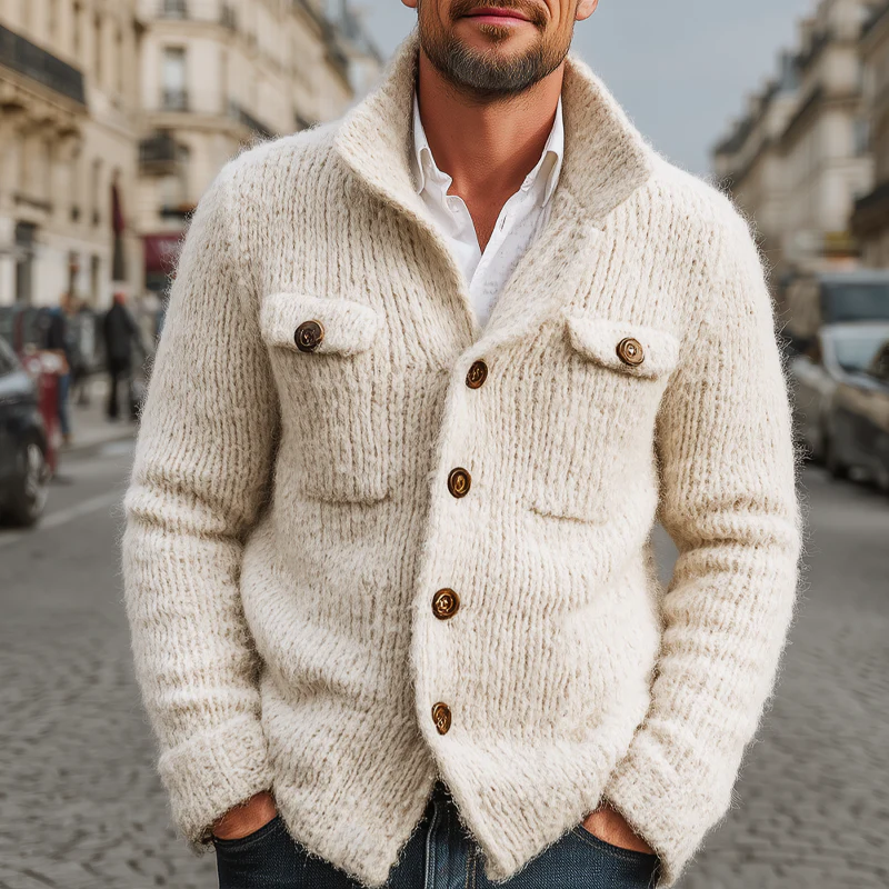 Men's Classic Solid Color Stand Collar Btn Cardigan - Image 3