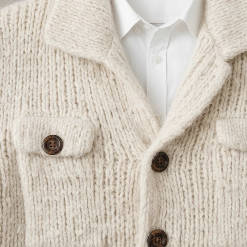Men's Classic Solid Color Stand Collar Btn Cardigan - Image 6
