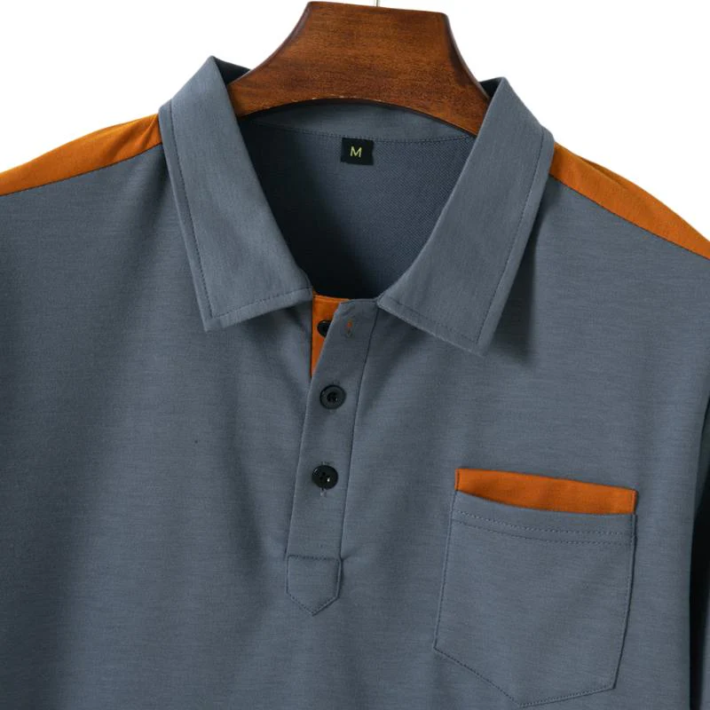 Men's Colorblock Chest Pocket Lapel Cotn Blend Short Sleeve Polo Shirt - Image 3