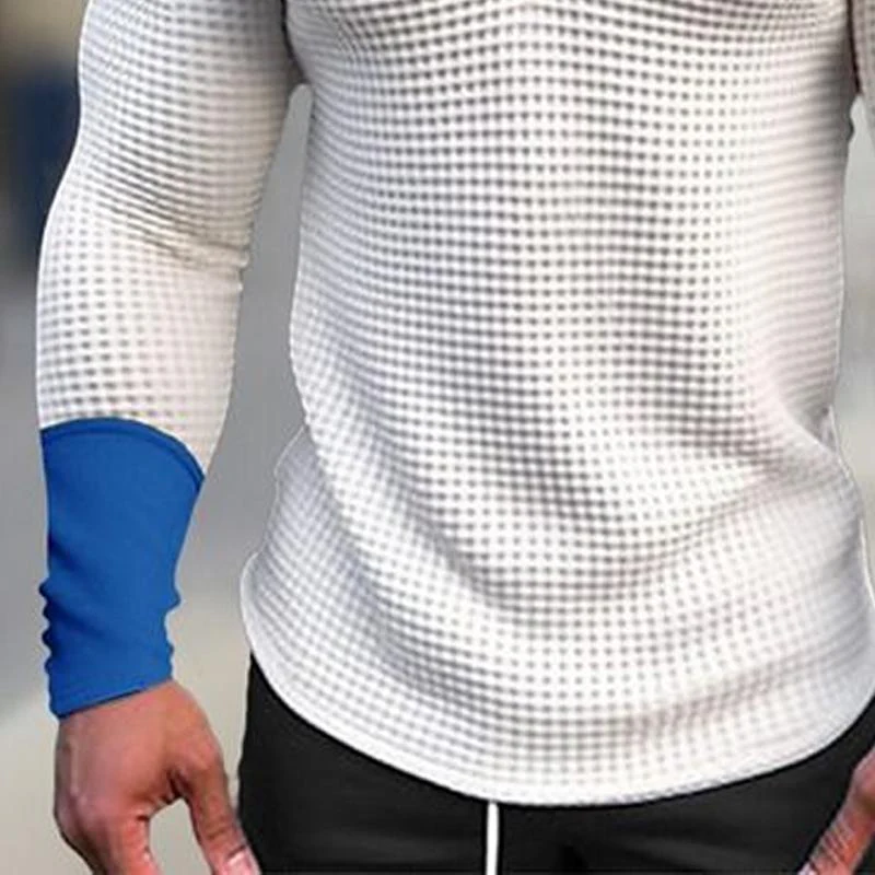 Men's Colorblock Waffle Hooded Raglan Sleeve Sweatshirt - Image 2
