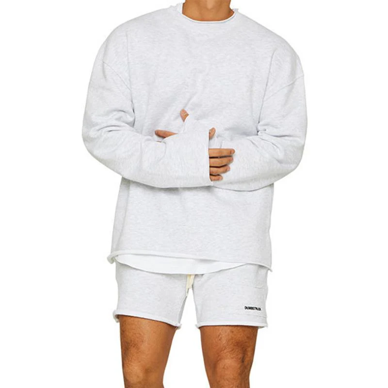 Men's Fashion Solid Color Loose Rolled Sweatshirt Shorts Set - Image 10