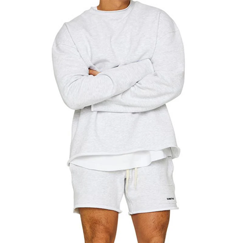 Men's Fashion Solid Color Loose Rolled Sweatshirt Shorts Set - Image 11