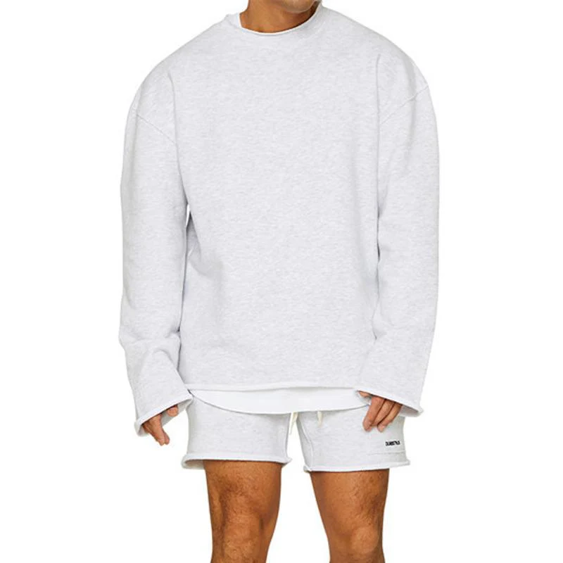 Men's Fashion Solid Color Loose Rolled Sweatshirt Shorts Set - Image 16