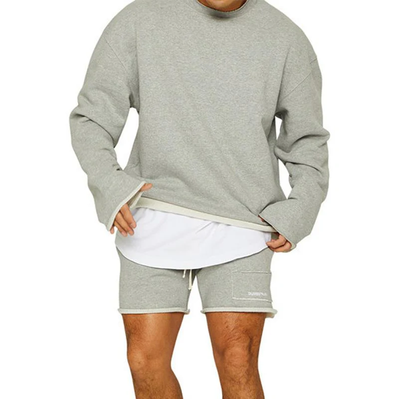 Men's Fashion Solid Color Loose Rolled Sweatshirt Shorts Set - Image 2