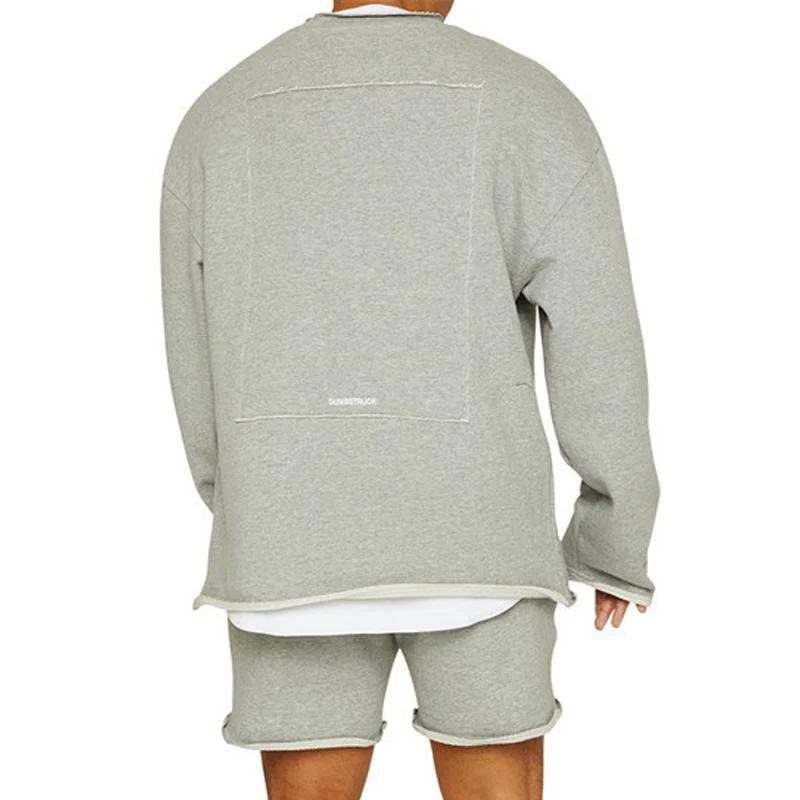 Men's Fashion Solid Color Loose Rolled Sweatshirt Shorts Set - Image 5