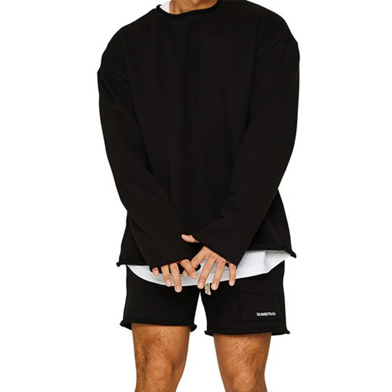 Men's Fashion Solid Color Loose Rolled Sweatshirt Shorts Set - Image 8
