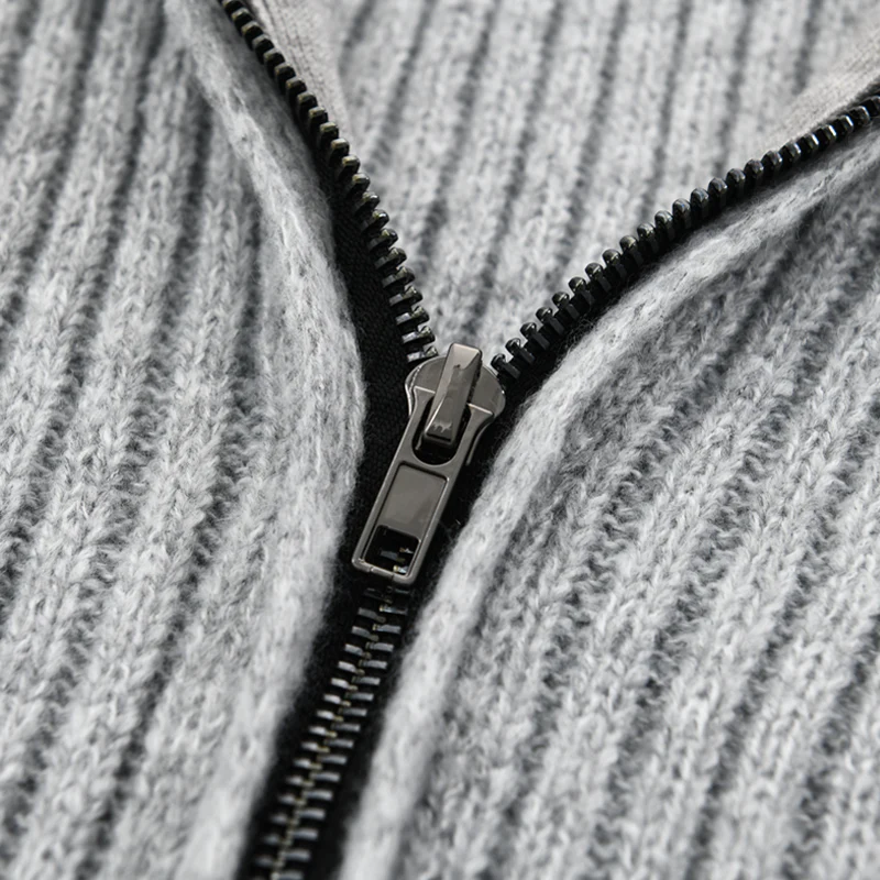 Men's Fashion Stand Collar Solid Striped Long Sleeve Mid-length Knit Cardigan - Image 4