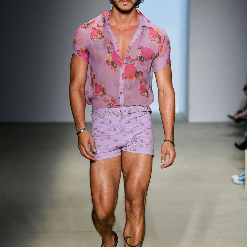 Men's Floral Print Straight Casal Shorts (Withot Belt) - Image 2