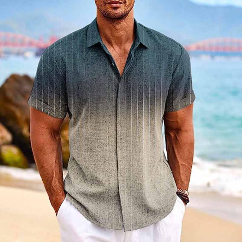 Men's Hawaiian Ombre Print Lapel Short Sleeve Shirt - Image 2