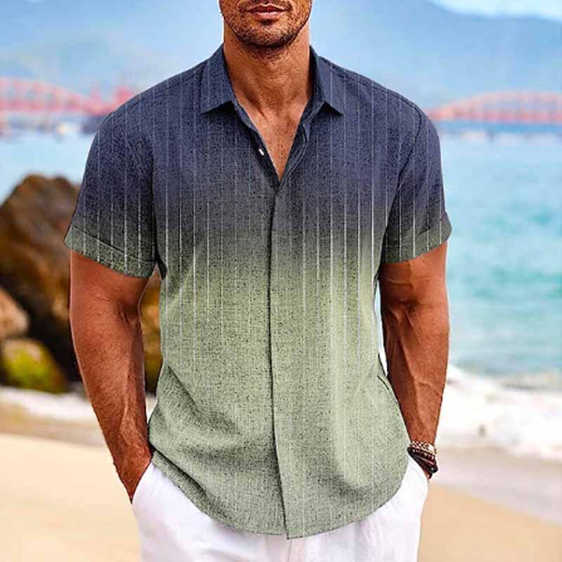Men's Hawaiian Ombre Print Lapel Short Sleeve Shirt - Image 5