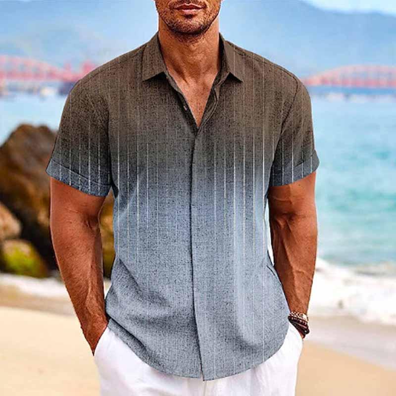 Men's Hawaiian Ombre Print Lapel Short Sleeve Shirt - Image 6