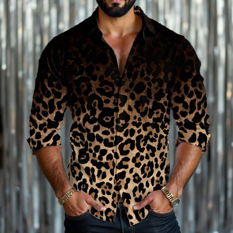 Men's Leopard Gradient Print Long Sleeve Shirt - Image 2