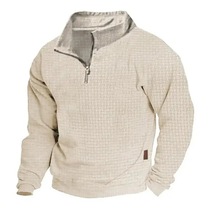 Men's Otdoor Cotn Blend Waffle Stand Collaripper Long Sleeve Sweatshirt - Image 4