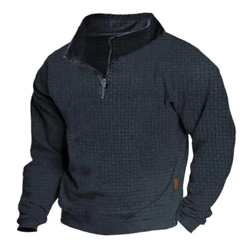 Men's Otdoor Cotn Blend Waffle Stand Collaripper Long Sleeve Sweatshirt - Image 6