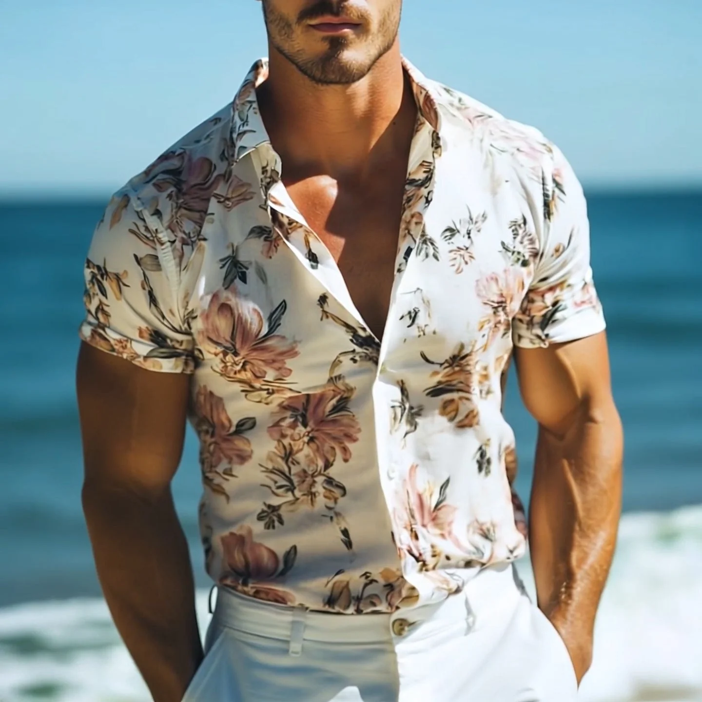 Men's Retro Casal Beach Hawaiian Floral Lapel Short Sleeve Shirt - Image 5
