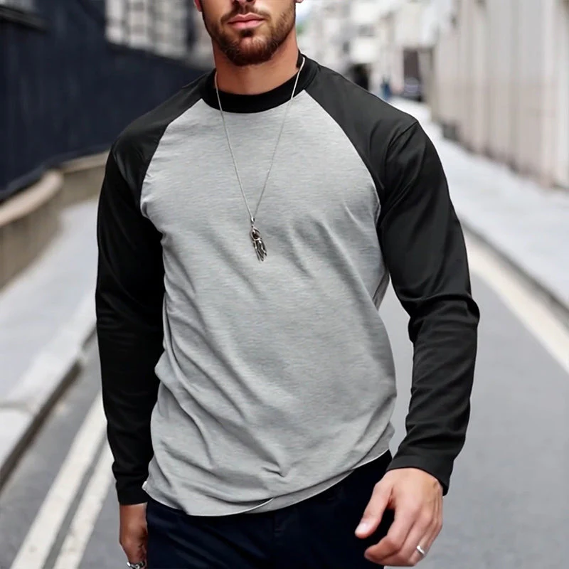 Men's Retro Casal Colorblock Rond Neck Long Sleeve T-Shirt - Image 2