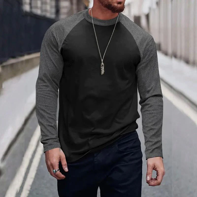 Men's Retro Casal Colorblock Rond Neck Long Sleeve T-Shirt - Image 3