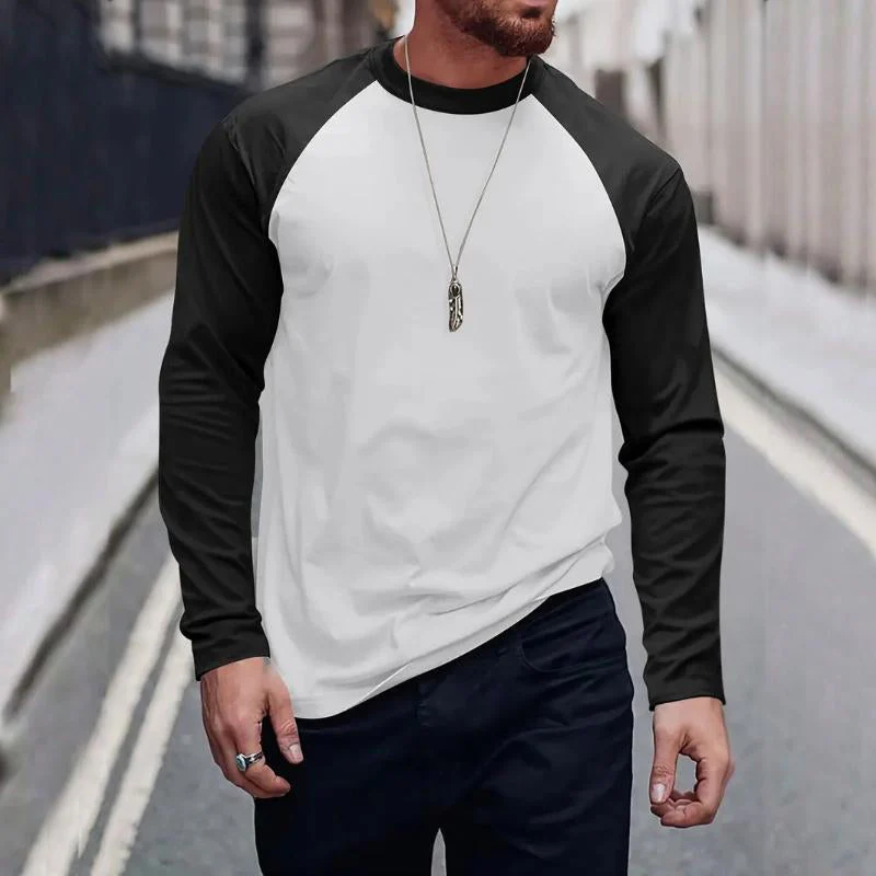 Men's Retro Casal Colorblock Rond Neck Long Sleeve T-Shirt - Image 4