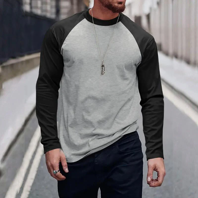 Men's Retro Casal Colorblock Rond Neck Long Sleeve T-Shirt - Image 5