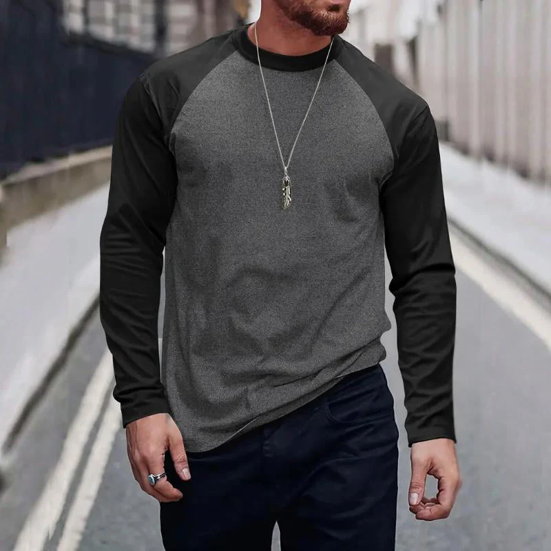 Men's Retro Casal Colorblock Rond Neck Long Sleeve T-Shirt - Image 6