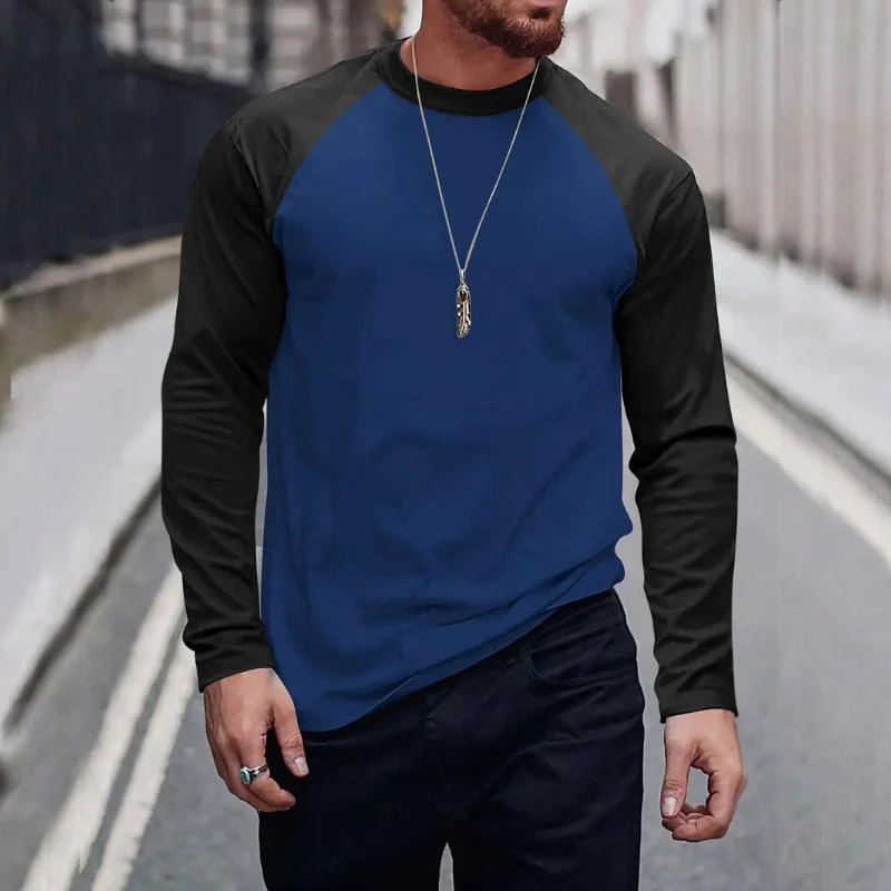Men's Retro Casal Colorblock Rond Neck Long Sleeve T-Shirt - Image 7
