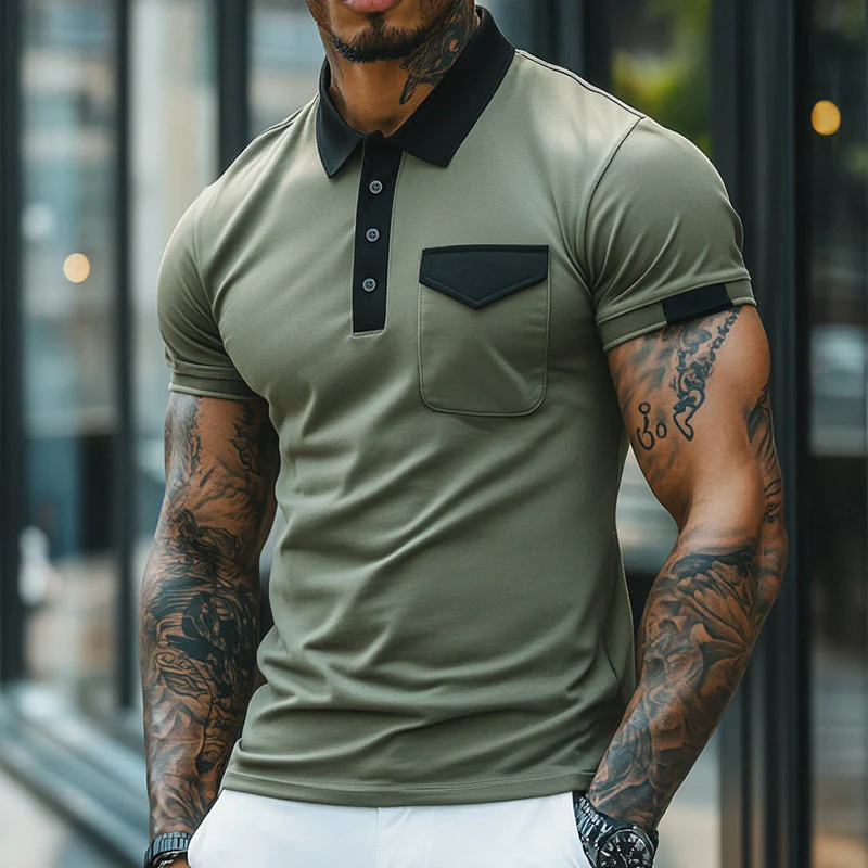Men's Retro Casal Cotn Colorblock Short Sleeve Polo Shirt - Image 2