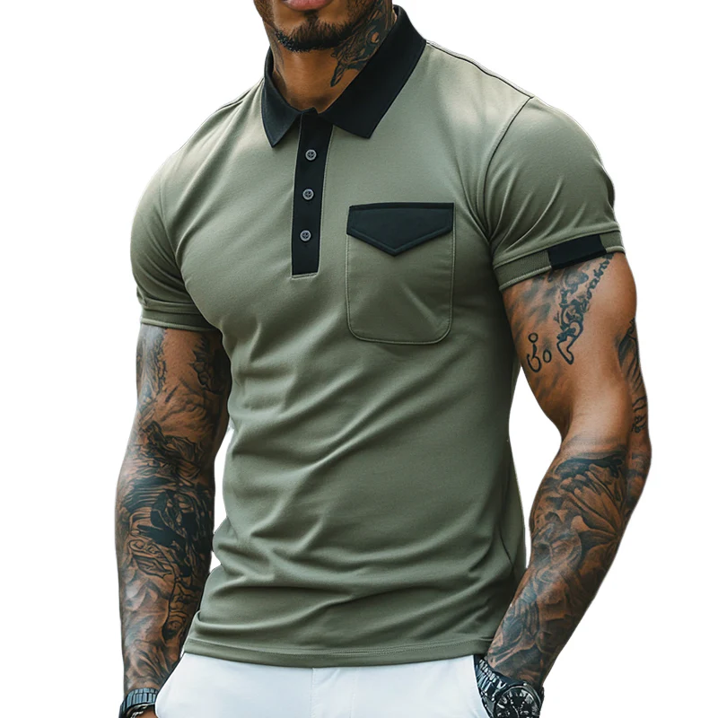 Men's Retro Casal Cotn Colorblock Short Sleeve Polo Shirt - Image 4