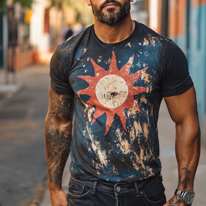 Men's Retro Casal Sn Printed Rond Neck Short Sleeve T-Shirt - Image 3