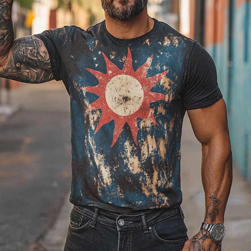 Men's Retro Casal Sn Printed Rond Neck Short Sleeve T-Shirt - Image 5