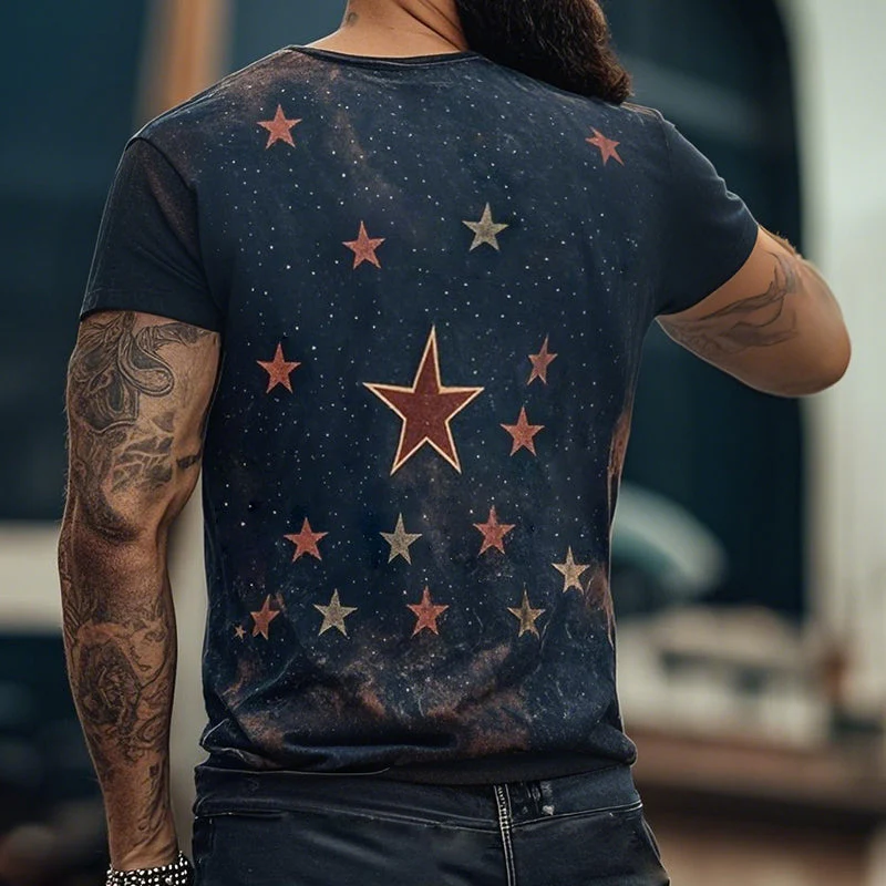 Men's Retro Casal Star niverse Printed Rond Neck Short Sleeve T-Shirt - Image 2