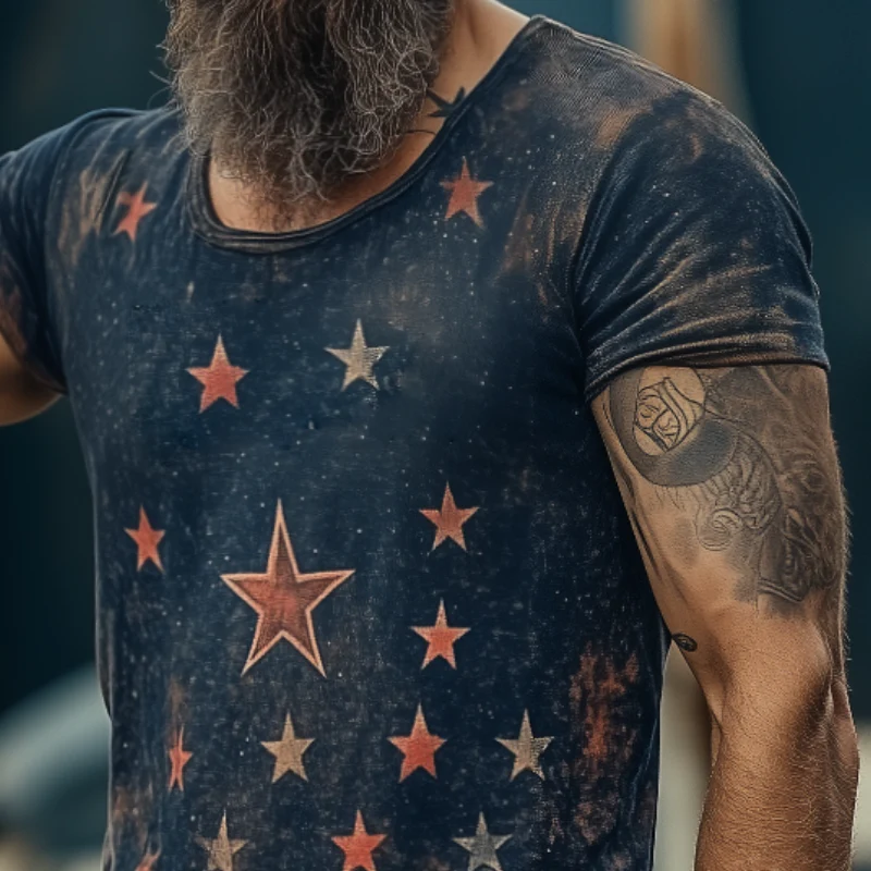 Men's Retro Casal Star niverse Printed Rond Neck Short Sleeve T-Shirt - Image 3