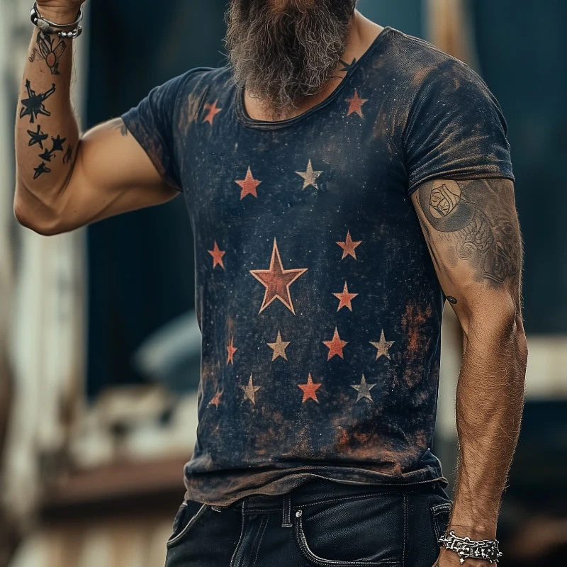 Men's Retro Casal Star niverse Printed Rond Neck Short Sleeve T-Shirt - Image 4