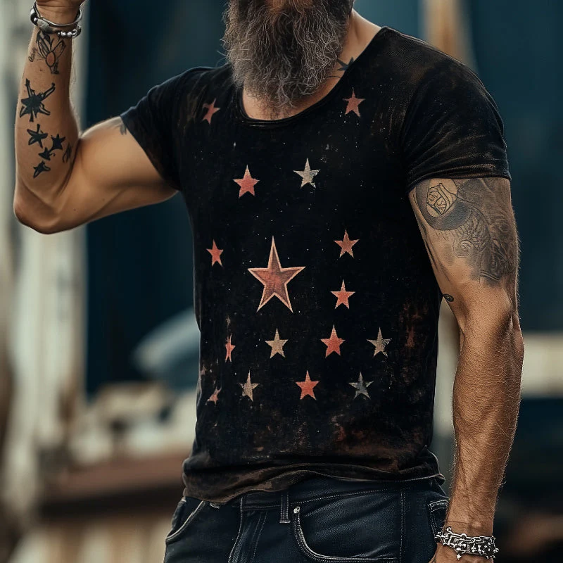Men's Retro Casal Star niverse Printed Rond Neck Short Sleeve T-Shirt - Image 5