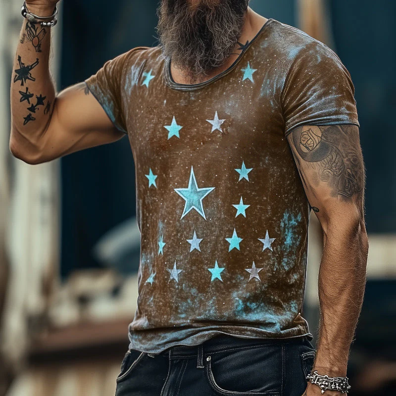 Men's Retro Casal Star niverse Printed Rond Neck Short Sleeve T-Shirt - Image 6