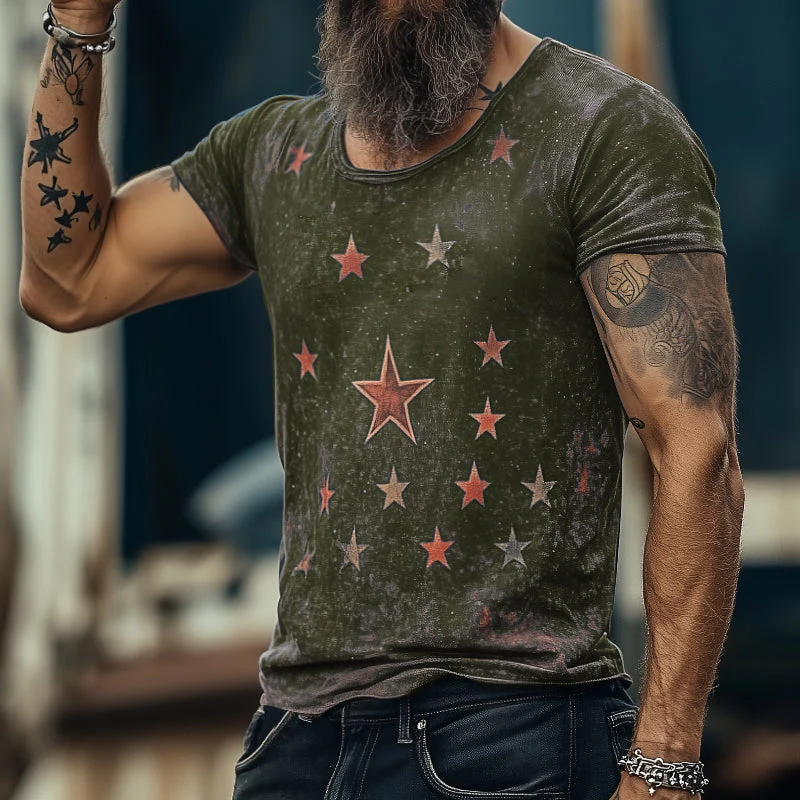 Men's Retro Casal Star niverse Printed Rond Neck Short Sleeve T-Shirt - Image 7