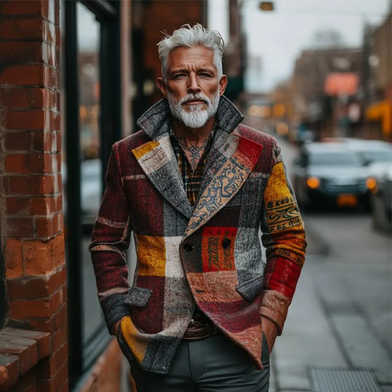 Men's Retro Casal Tweed Plaid Ethnic Style Printed Jacket - Image 2
