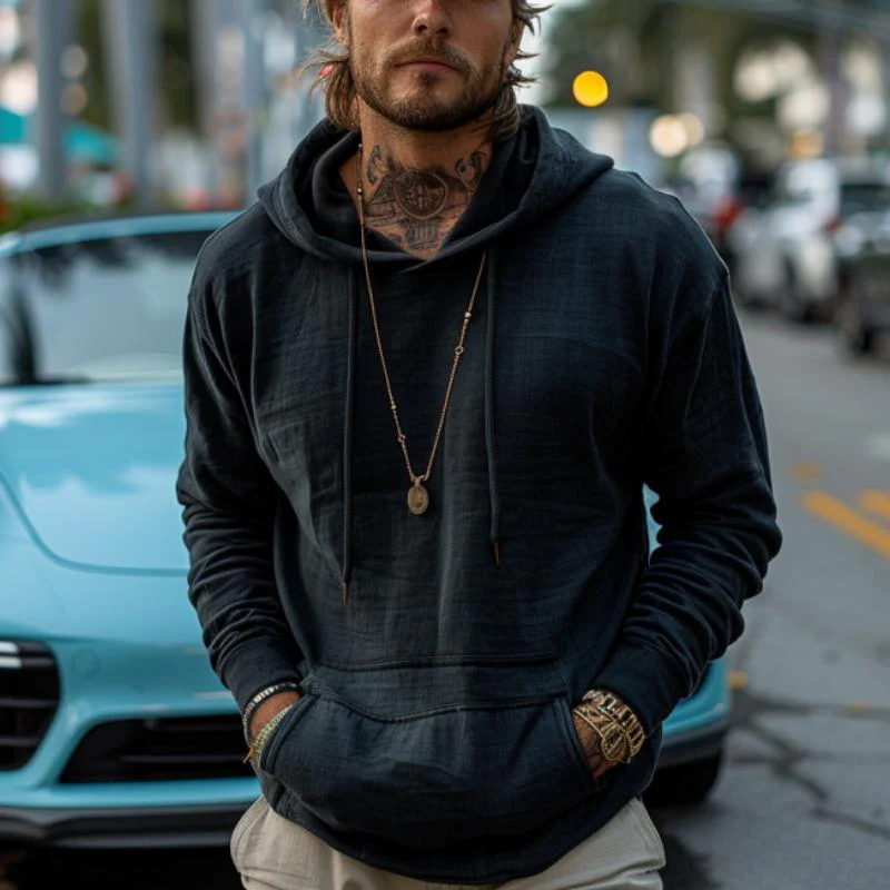 Men's Retro Solidangaroo Pocket Hoodie - Image 2
