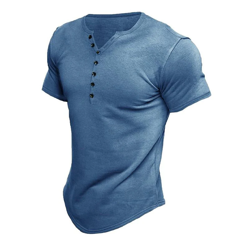Men's Short Sleeve Solid Btn Henley T-Shirt - Image 2