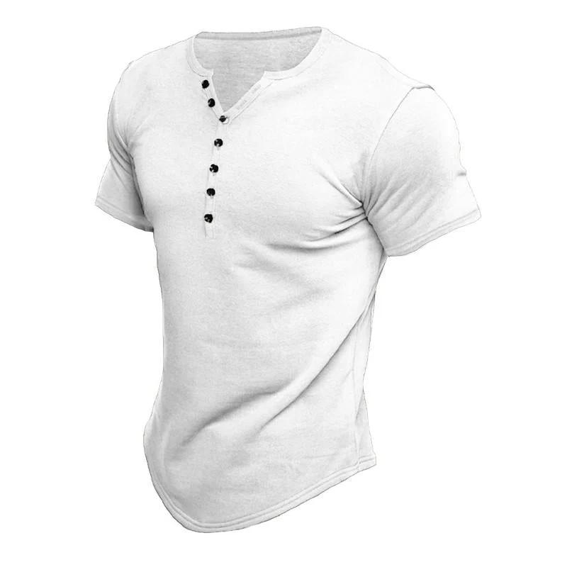 Men's Short Sleeve Solid Btn Henley T-Shirt - Image 3