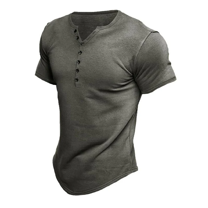 Men's Short Sleeve Solid Btn Henley T-Shirt - Image 4