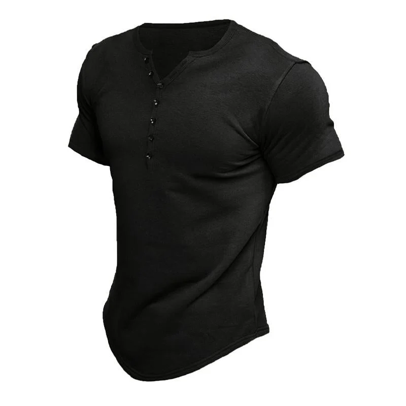 Men's Short Sleeve Solid Btn Henley T-Shirt - Image 5