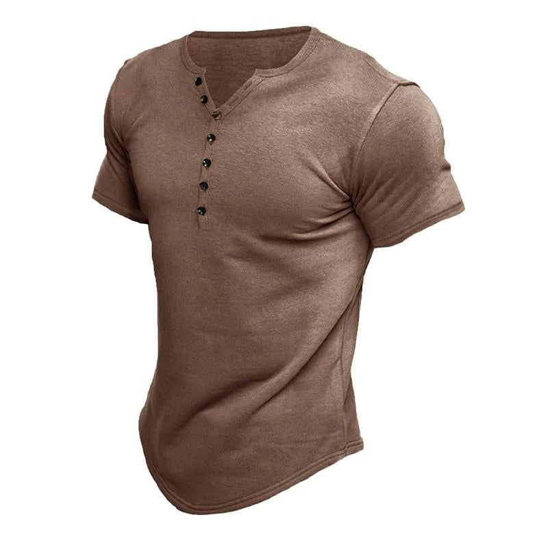 Men's Short Sleeve Solid Btn Henley T-Shirt - Image 6