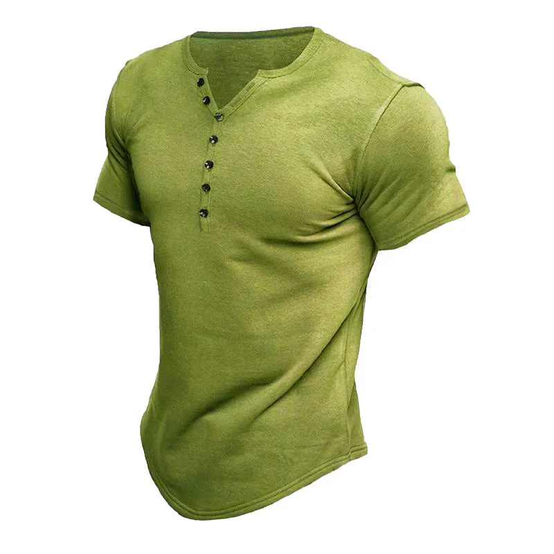 Men's Short Sleeve Solid Btn Henley T-Shirt - Image 7