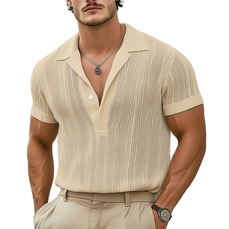 Men's Smmer Classicnitted Breathable V Neck T-Shirt - Image 3