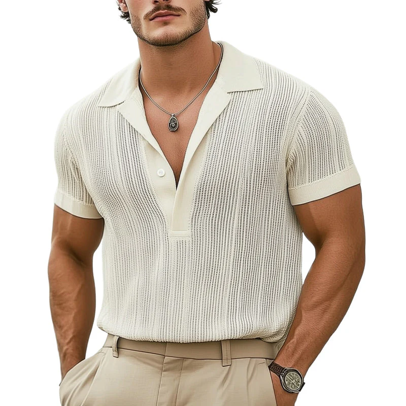 Men's Smmer Classicnitted Breathable V Neck T-Shirt - Image 6